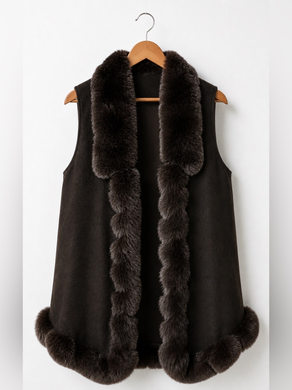 Faux Fur Trim Brown Vest